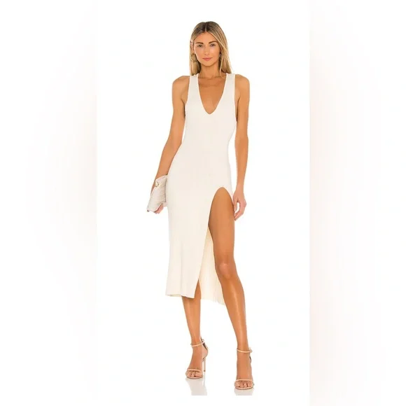 Michael Costello x REVOLVE Variegated Rib Bodycon Dress in Ivory